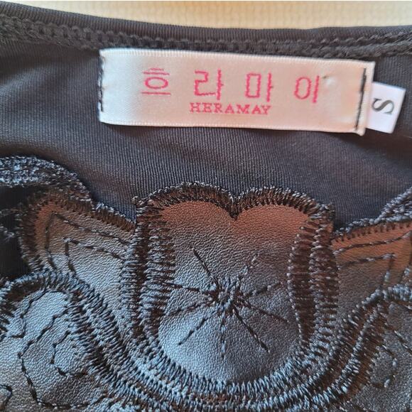 Heramay Korean Yellow Black Lace Applique Bodycon Mini Dress Small Clubwear Sexy - Picture 5 of 10